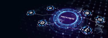 Metaverse sanal dünya, metaverse dijital dünya akıllı fütürist arayüz teknolojisi 33d illüstrasyon
