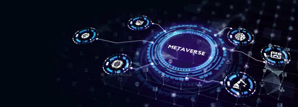 Metaverse sanal dünya, metaverse dijital dünya akıllı fütürist arayüz teknolojisi 33d illüstrasyon