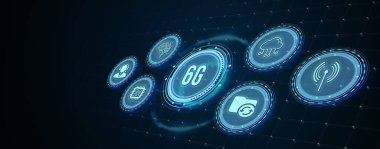 İnternet, iş, teknoloji ve ağ konsepti. 6G ağı konsepti, yüksek hızlı mobil internet, yeni nesil ağlar. 3d illüstrasyon.