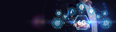 6G ağı konsepti, yüksek hızlı mobil internet, yeni nesil ağlar. İş, modern teknoloji, İnternet ve ağ kurma kavramı. 