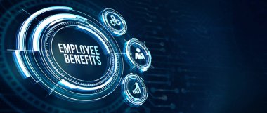 İnternet, iş, teknoloji ve ağ konsepti. Yazıyı gösterir: EMPLOYEE BENEFITS. 3d illüstrasyon.