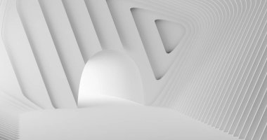 3D görüntüleme. Beton inşaat. Yanlarında ışığın içinden geçtiği deliklerle dolu uzun bir koridor. İç illüstrasyon