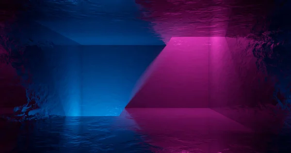 Render Geometriai Ábra Neon Fény Ellen Egy Sötét Alagútban Lézer — Stock Fotó