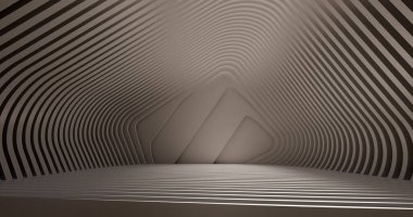 Üç boyutlu. Beton inşaat. Yanlarında ışığın içinden geçtiği deliklerle dolu uzun bir koridor. İç illüstrasyon