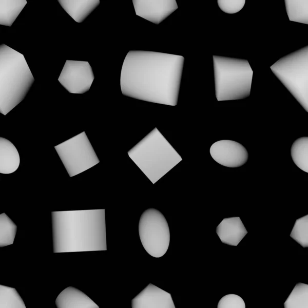3D渲染 高度图 任意散落的不同几何形状的无缝图案 — 图库照片