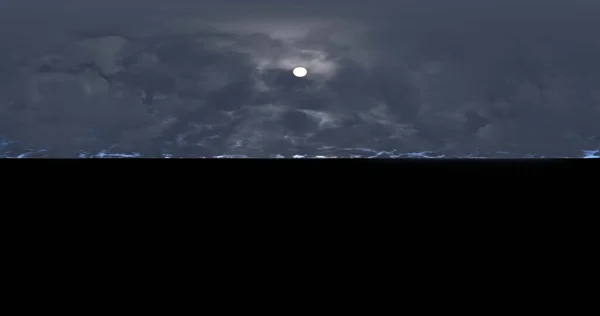 3 boyutlu görüntüleme. Fırtınalı bulutlu karanlık gökyüzü ve parlak ay. Çevre 360 HDRI haritası. Eşit projeksiyon, küresel panorama.
