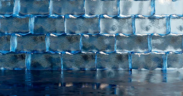 Vykreslování Velké Kostky Ledu Jsou Lemovány Cihlami Neonovým Osvětlením Modrém — Stock fotografie