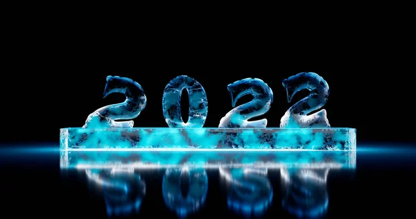 렌더링 2022 새해는 직사각 지휘대 위에서 얼음으로 만들어 — 스톡 사진
