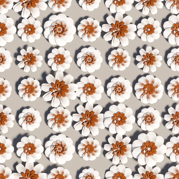 Rendering Seamless Pattern Flowers Light Stone Brown Stains White Background — Fotografia de Stock