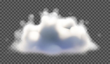 Vektör çizimi. Şeffaf bir arkaplanda kabarık bulut ya da sis. Hava durumu fenomeni.