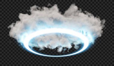 Vektör çizimi. Şeffaf bir arkaplanda parlak bulutlar ya da neon mavisi bir sis. Penometre.