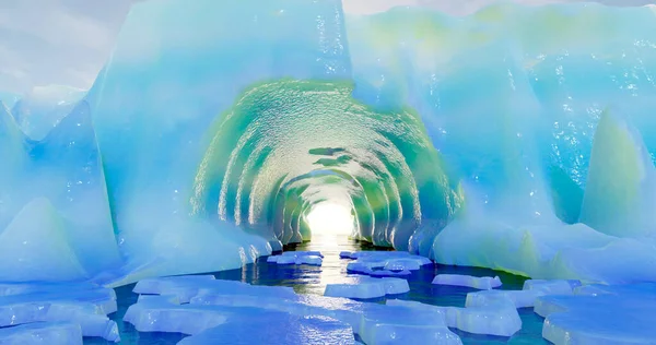 Rendering Arctic Glacier Ocean Tunnel Small Ice Floes Floating Blue —  Fotos de Stock