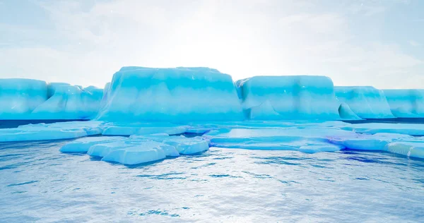 Rendering Arctic Glacier Ocean Small Ice Floes Floating Blue Sky — Stockfoto