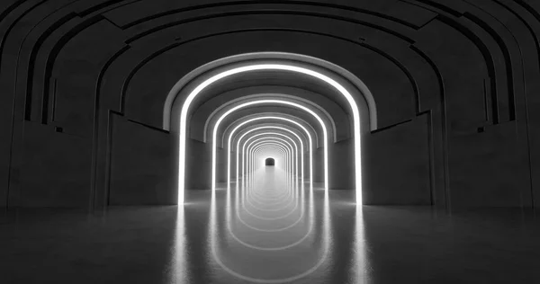 Rendering Marble Corridor Columns Stretching Distance Neon Lights Sides Background — 스톡 사진