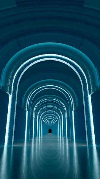 Rendering Marble Corridor Columns Stretching Distance Neon Lights Sides Background — Fotografia de Stock