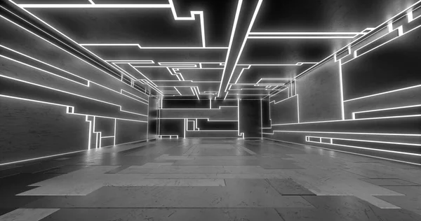 3d rendering. Futuristic sci-fi laboratory or spaceship corridor with neon light.
