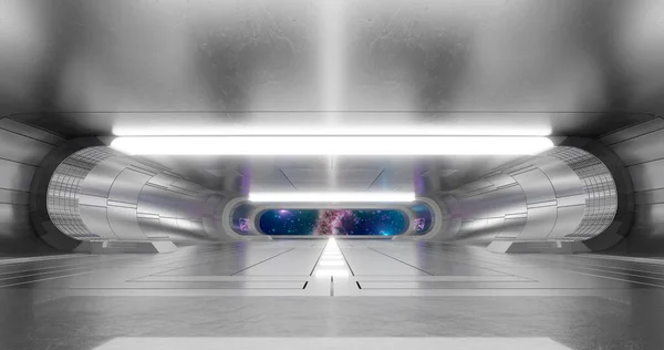 Rendering Futuristic Sci Laboratory Spaceship Corridor Neon Light — Stock Fotó