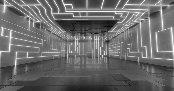 Rendering Futuristic Sci Laboratory Spaceship Corridor Neon Light — ストック写真