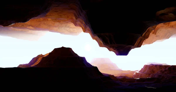 Рендеринг Абстрактное Изображение Пещеры Ущелья Горах Пещерного Человека — стоковое фото