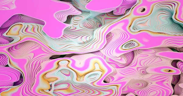 3Dレンダリング 白地に乱流によって湾曲したパステルカラーの線や縞の抽象的な背景 — ストック写真