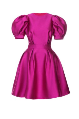 Beyaz arka planda izole edilmiş güzel fuşya klasik elbise.