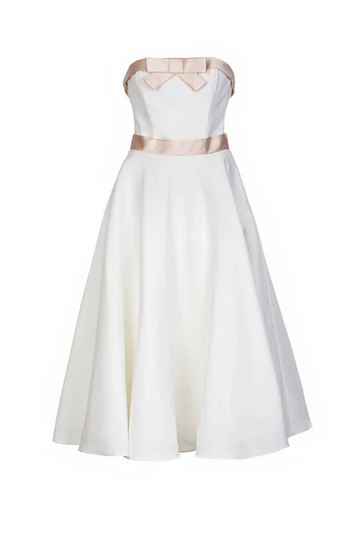 Белое Красивое Элегантное Платье Белом Фоне — стоковое фото