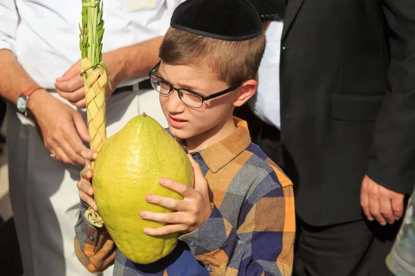 Israel Jerusalem October 2017 Celebrating Sukkot Western Wall Beautiful Jewish — Stock Photo, Image