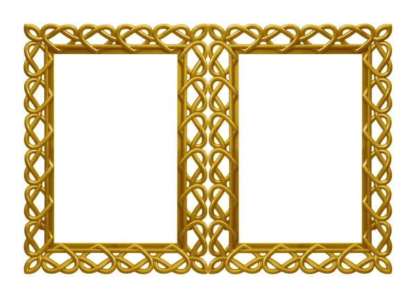 Moldura Coração Dourado Duplo Díptico Para Pinturas Espelhos Fotos Isoladas — Fotografia de Stock