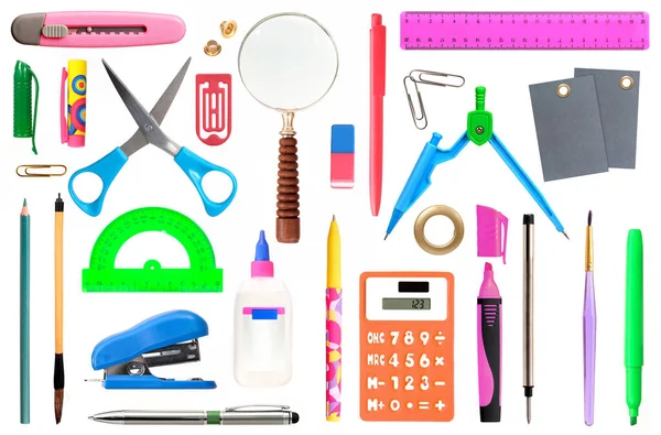 Set Van Briefpapier Accessoires Geïsoleerd Witte Achtergrond — Stockfoto