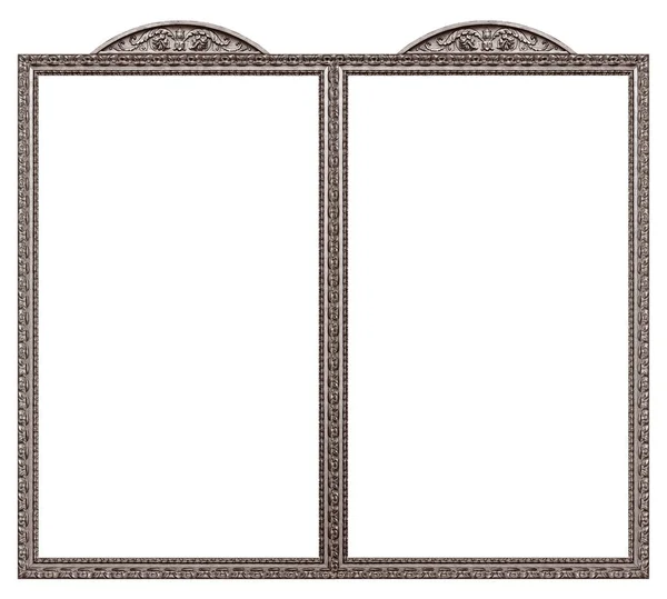 Double Silver Frame Diptych Paintings Mirrors Photos Isolated White Background — Stock Photo, Image