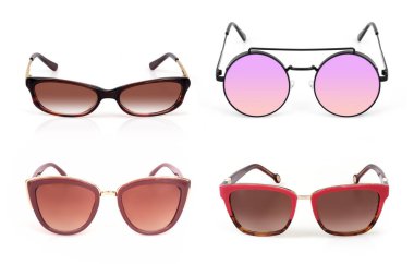 Bir portreye başvurmak için beyaz arkaplanda izole edilmiş güneş gözlüğü seti