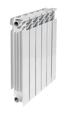 Beyaz arkaplanda izole edilmiş beyaz metalik ısıtıcı. Kırpma yolu ile tasarım ögesi