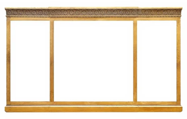 Drievoudige Gouden Lijst Drieluik Voor Schilderijen Spiegels Foto Geïsoleerd Witte — Stockfoto