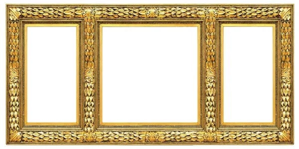 Cadre Triple Doré Triptyque Pour Tableaux Miroirs Photos Isolés Sur — Photo