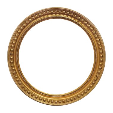 Beyaz arka planda izole edilmiş resimler, aynalar ya da fotoğraf için altın yuvarlak çerçeve. Kırpma yolu ile tasarım ögesi