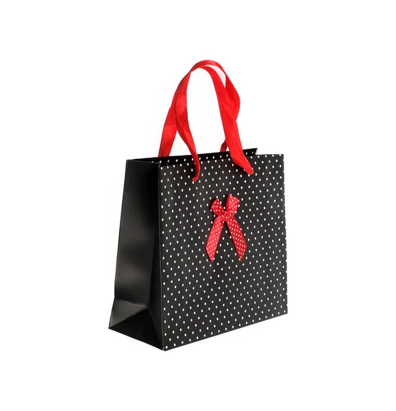 Papierschwarze Tasche Mit Rotem Griff Isoliert Auf Weißem Hintergrund Design — Stockfoto