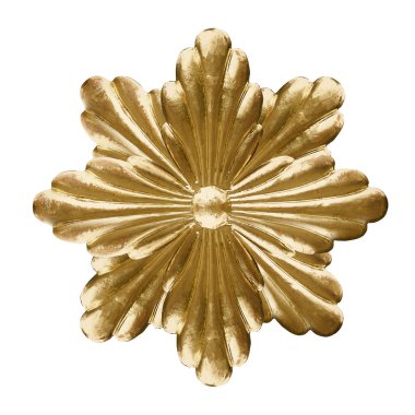Altın dekoratif güneş elementi beyaz arka planda izole edildi. Kırpma yolu ile tasarım ögesi