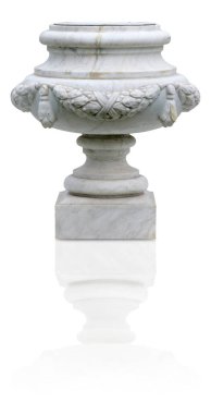 Beyaz arka planda izole edilmiş antik dekoratif mermer vazo. Kırpma yolu ile tasarım ögesi