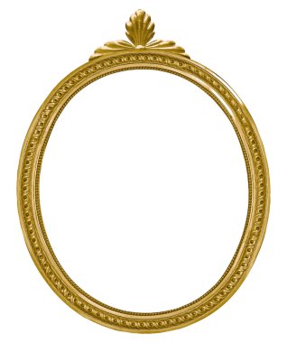 Beyaz arka planda izole edilmiş resimler, aynalar ya da fotoğraf için altın oval çerçeve. Kırpma yolu ile tasarım ögesi