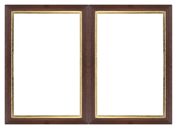Doppelter Holzrahmen Diptychon Für Gemälde Spiegel Oder Fotos Isoliert Auf — Stockfoto