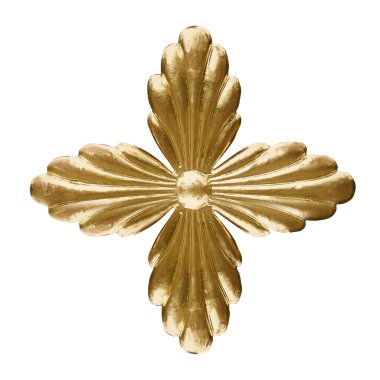 Beyaz arka planda izole edilmiş çiçek desenli altın dekoratif bir element. Kırpma yolu ile tasarım ögesi