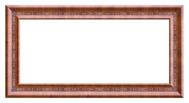 Beyaz arkaplanda izole edilmiş resimler, aynalar veya fotoğraf için panoramik ahşap çerçeve