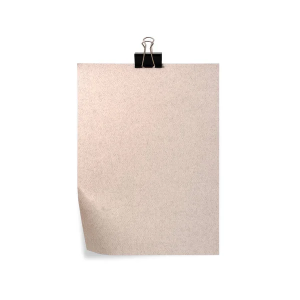 白色背景上孤立的带粘合剂夹的纸片 — 图库照片