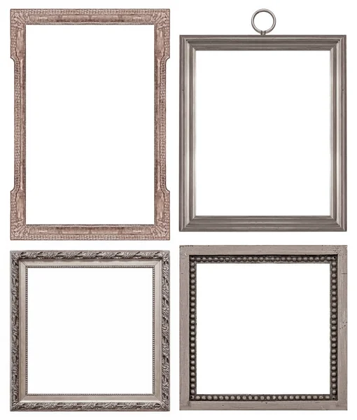 Set Van Zilveren Lijsten Voor Schilderijen Spiegels Foto Geïsoleerd Witte — Stockfoto