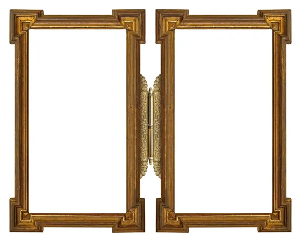 双木制框架 Diptych 用于在白色背景上隔离的绘画 镜子或照片 具有剪切路径的设计元素 — 图库照片