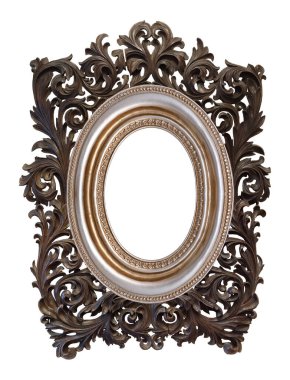 Beyaz arka planda izole edilmiş resimler, aynalar veya fotoğraf için ahşap oval çerçeve