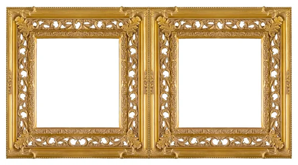 Dubbel Gyllene Ram Diptyk För Målningar Speglar Eller Foton Isolerade — Stockfoto