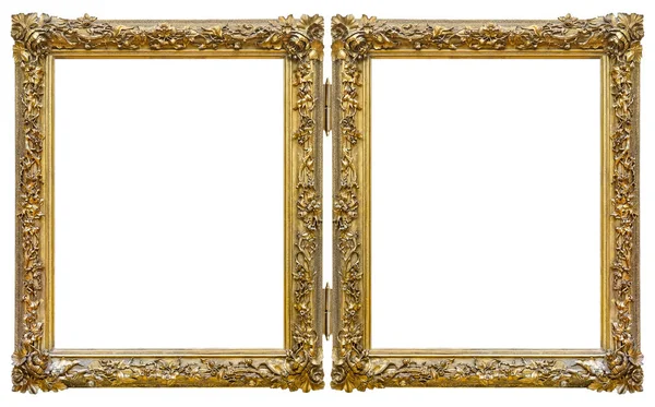 Dubbel Gyllene Ram Diptyk För Målningar Speglar Eller Foton Isolerade — Stockfoto