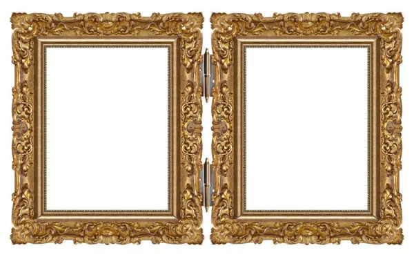 Двойная Золотая Рамка Диптих Картин Зеркал Фотографий Белом Фоне — стоковое фото