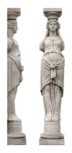 Dwa Rodzaje Kamiennego Karyatydu Izolowane Białym Tle — Zdjęcie stockowe
